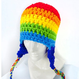 Rainbow Earflap Hat Striped Beanie Handmade Christmas Gift - Etsy