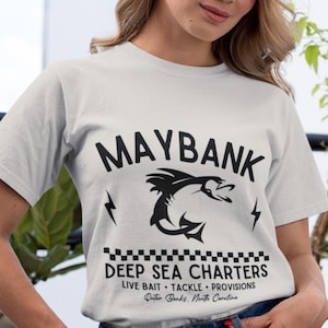 Maybank Deep Sea Charter/ Maglietta a maniche corte in jersey/ Regalo di compleanno, regalo di Natale/ Outer Banks OBX P4L JJ Beach Ocean Pogue Boat Fishing