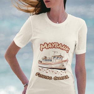 Maybank Fishing Charter / Maglietta a maniche corte in jersey / Regalo di compleanno, regalo di Natale / Outer Banks OBX P4L JJ Beach Ocean Pogue Boat Outdoor