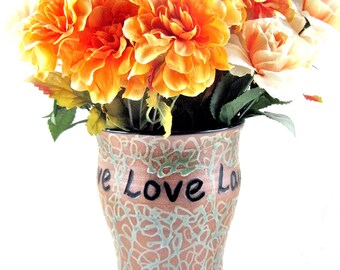 Live Love Laugh pottery vase, 9th anniversary gift, Housewarming gift - In stock