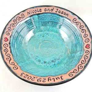 Handmade personalized wedding bowl, A unique & lasting memory for the special day, Custom engraved with the new couples names and date image 5