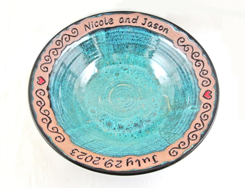 Handmade personalized wedding bowl, A unique & lasting memory for the special day, Custom engraved with the new couples names and date image 5