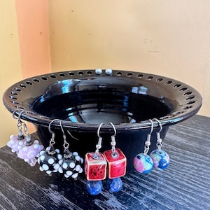 Handmade pottery Jewelry Bowl, Smart solution for earring organization, A functional gift idea for mother's day Bowl-Black