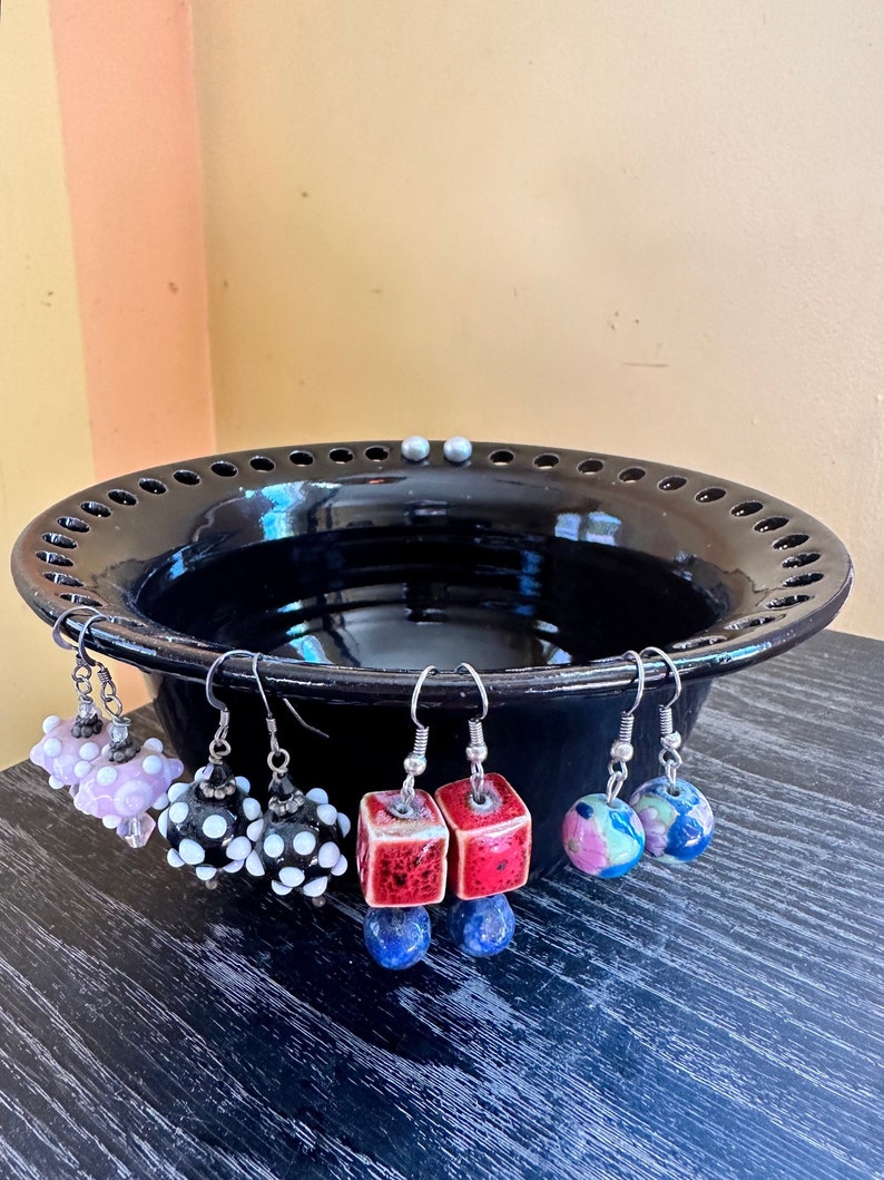 Handmade pottery Jewelry Bowl, Smart solution for earring organization, A functional gift idea for mother's day Bowl-Black