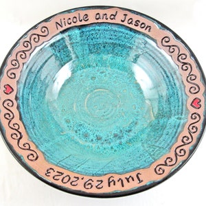 Handmade personalized wedding bowl, A unique & lasting memory for the special day, Custom engraved with the new couples names and date image 4