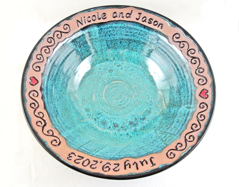 Handmade personalized wedding bowl, A unique & lasting memory for the special day, Custom engraved with the new couples names and date image 4