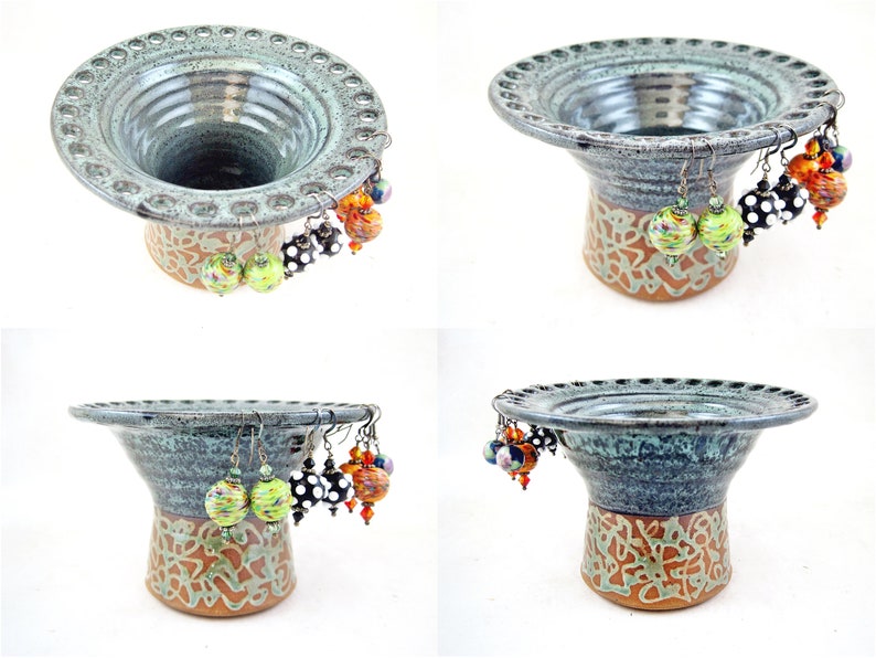 Handmade pottery Jewelry Bowl, Smart solution for earring organization, A functional gift idea for mother's day Vase-Green/Twist