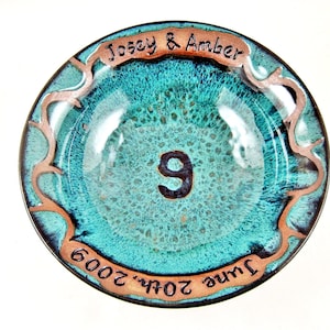 Personalized Pottery Anniversary gift for the 9th wedding anniversary Teal blue/Black