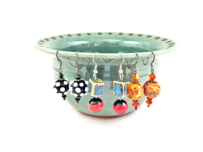 Green Earring Bowl Pottery Jewelry Holder Jewelry Bowl Etsy