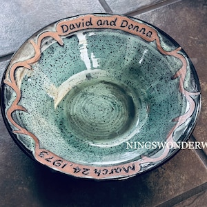 Personalized Wedding bowl, Ceramic wedding gift for the new couple, New Color