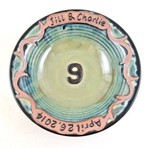 9th Anniversary gift with Custom Engraving, Personalized Pottery anniversary Gift 11 x 3 Teal & Olive - New!