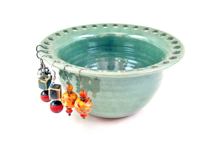 Green Earring Bowl Pottery Jewelry Holder Jewelry Bowl Etsy