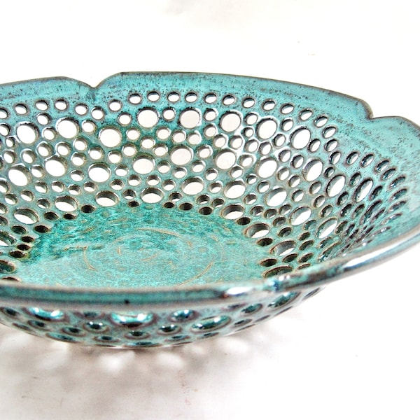 Ceramic Art Decor, Modern Pottery bowl, Teal blue carved ceramic - In stock 495 FB