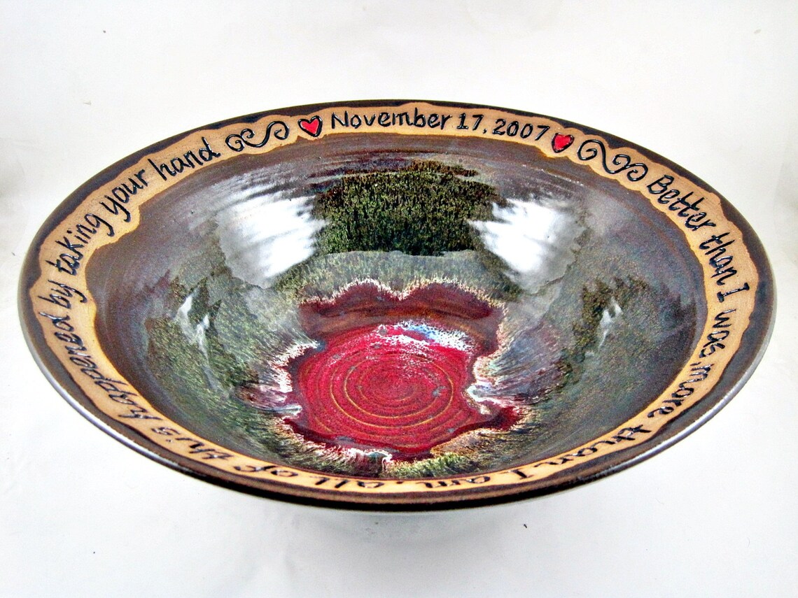 Custom engraved pottery wedding bowl with names date and Etsy