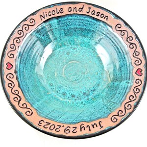 Handmade personalized wedding bowl, A unique & lasting memory for the special day, Custom engraved with the new couples names and date image 3