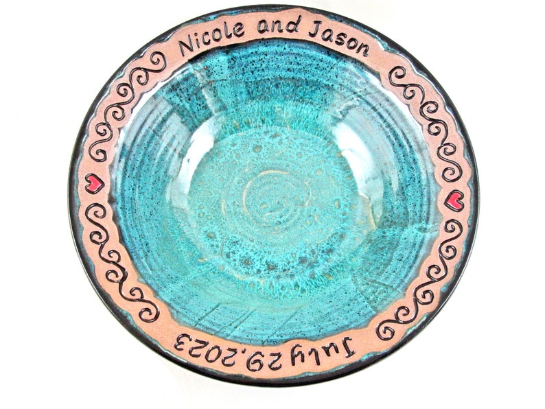 Handmade personalized wedding bowl, A unique & lasting memory for the special day, Custom engraved with the new couples names and date image 3