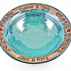Handmade personalized wedding bowl, A unique & lasting memory for the special day, Custom engraved with the new couples names and date image 2