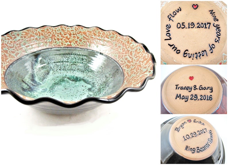 Personalized wedding anniversary bowl, 9th Pottery anniversary gift image 1