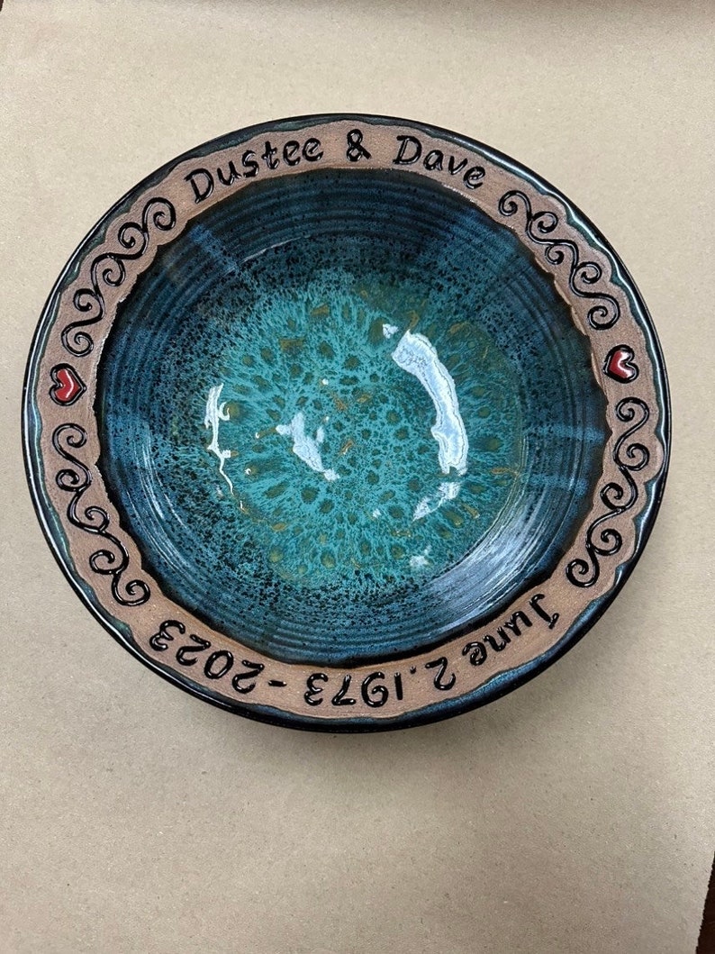 Handmade personalized wedding bowl, A unique & lasting memory for the special day, Custom engraved with the new couples names and date image 8
