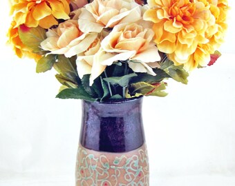 Purple Pottery vase for flowers - In stock