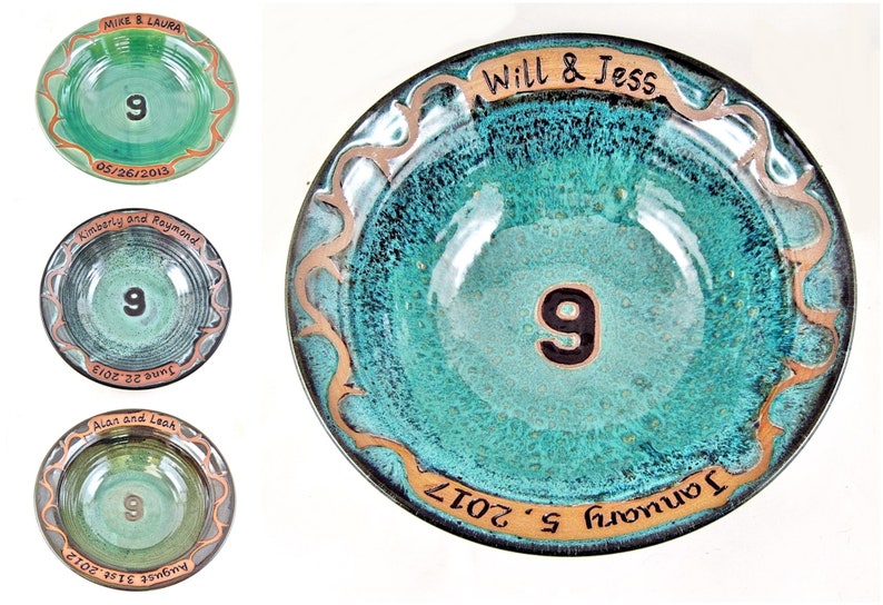 9th Anniversary gift with Custom Engraving, Personalized Pottery anniversary Gift 11 x 3 image 1