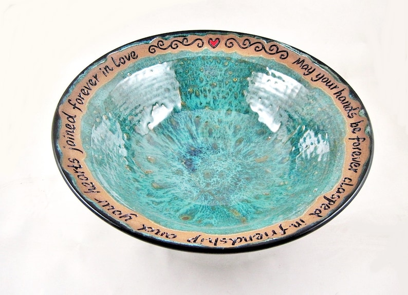 Personalized wedding gift, Handmade pottery serving bowl engraved with irish blessings, unique wedding gift idea for the new couple Rim Only