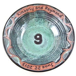 Personalized Pottery Anniversary gift for the 9th wedding anniversary Green w/Speckles-New
