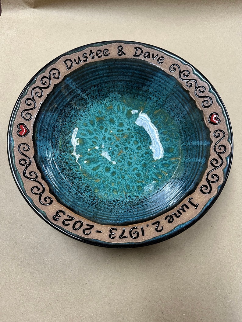 Handmade personalized wedding bowl, A unique & lasting memory for the special day, Custom engraved with the new couples names and date image 7