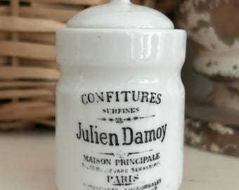 Antique English Advertising Pot / Paris / Julien Damoy / Lidded Pot