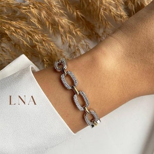 14k Statement Bracelet, Diamond Tennis Bracelet, Vip Pave Bracelet, Linked Together Bracelet, Dainty Toggle Bracelet, Gift Her