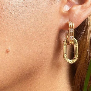 14k Gold Dangling Drop Oval Earrings • Huggie Earring • Statement Geometric Earring • Removable Dangle Earring • Gift for her • Gift Earring