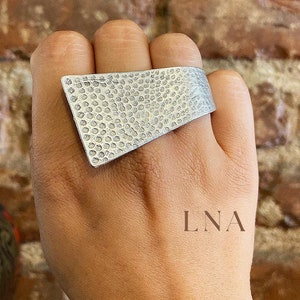 Vintage Sterling Silver Statement Multi Finger Contemporary Geometric Ring • Rectangle Bohemian  Ring • Adjustable Silver Cuff Ring