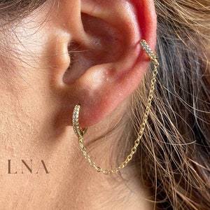 Hoop Chain Gold Silver Nail Piercing • Single Chunky Earring ⋆ Stone Single piercing • Piercing Chain • Double Piercing Ear • Gift for her