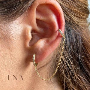Hoop Chain Gold Silver Nail Piercing • Single Chunky Earring ⋆ Stone Single piercing • Piercing Chain • Double Piercing Ear • Gift for her