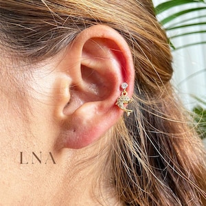 14k Gold Silver Dangle Dolphin Fish Cartilage Earring Tiny Tragus Stud Helix Conch piercing • cute stud minimalist flat back earring