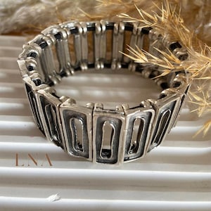 Vintage Cuff Silver Sterling Geometric Chunky Thick Stretch Bracelet • Adjustable silver bangle • Silver bangle for women