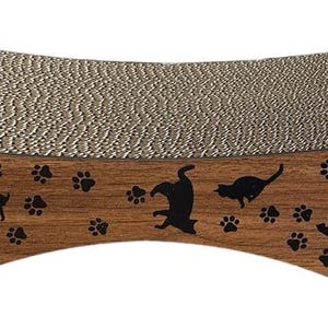 Cartón Rascador para Gatos con Superficie Exterior de Madera - Doble Vía - Duradero y Divertido- 21*52*12 cm - Rascador para Gatos - Tamaño S