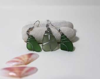 Curacao Sea Glass Necklace and Earrings Set: Hypoallergenic Beach Jewelry
