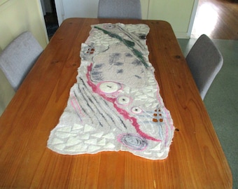 Felted Table Runner Rectangular Gray Pink Green