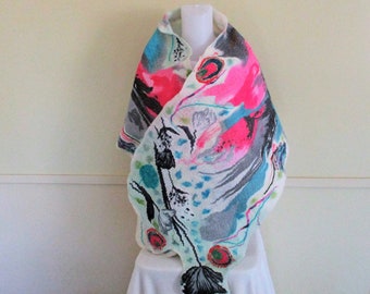 Felted Scarf Wool Silk Nuno Felt Wrap Shawl Turquoise Pink
