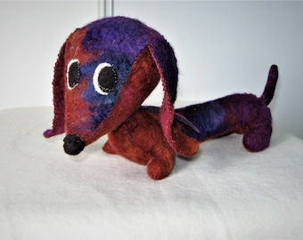 Dachshund Wool Felt Toy Stuffed Ginger Violet