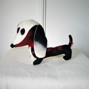 Dachshund Wool Felt Toy Stuffed Red Black White