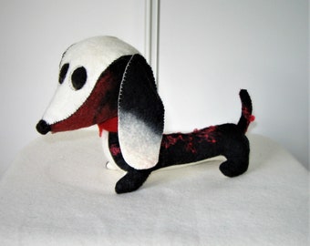 Dachshund Wool Felt Toy Stuffed Red Black White