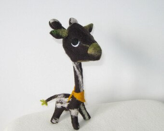 Giraffe Wool Felt Toy Stuffed Animal Hand Stitched Brown