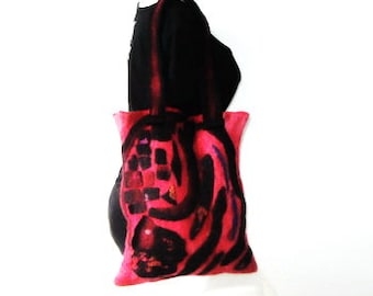 Felted Bag Purse Shoulder Tote Handbag Felt Wool  Red Black