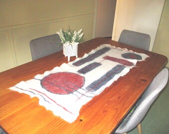 Felted Table Runner Rectangular White Red Dark Blue