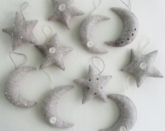 10 Felted Christmas Decorations Gray Large