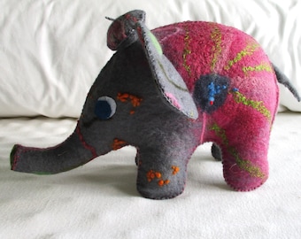 Elephant Wool Felt Toy Stuffed Animal Hand Stitched