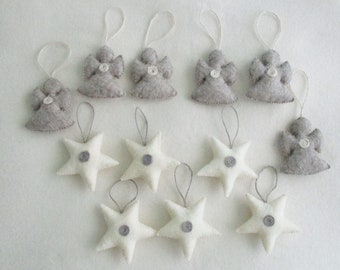 12 Beautiful Felted Christmas Decorations Gray White