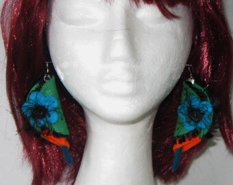 Beautiful Felt Earrings Sterling Silver 925 Blue Orange Green